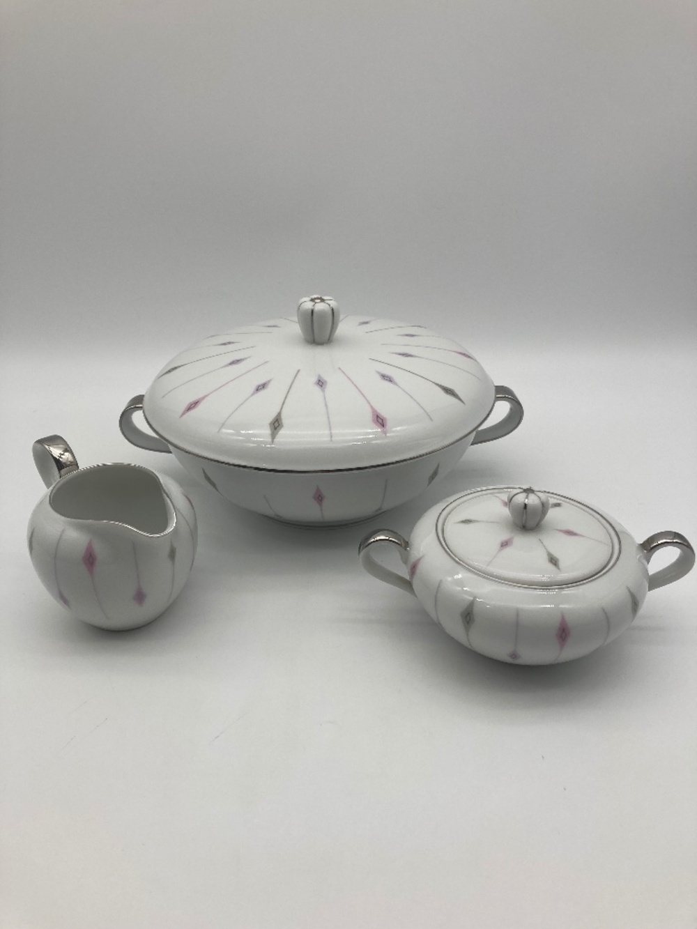 Vtg MCM Harmony House Carrousel 3546 Fine China 3pc Serving Set